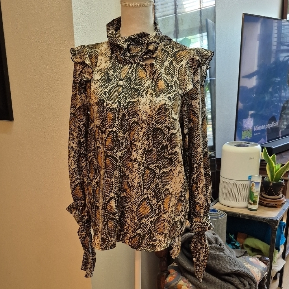 Zara Reptile Print Lomg Sleeve Blouse